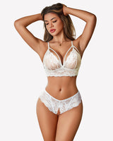 2 Piece Lace Bra and Tie-Strap Panties Set White Lingerie Sets-Bra Sets - Tophatter Daily Deals