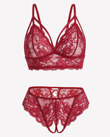 2 Piece Lace Bra and Tie-Strap Panties Set Lingerie Sets-Bra Sets - Tophatter Daily Deals