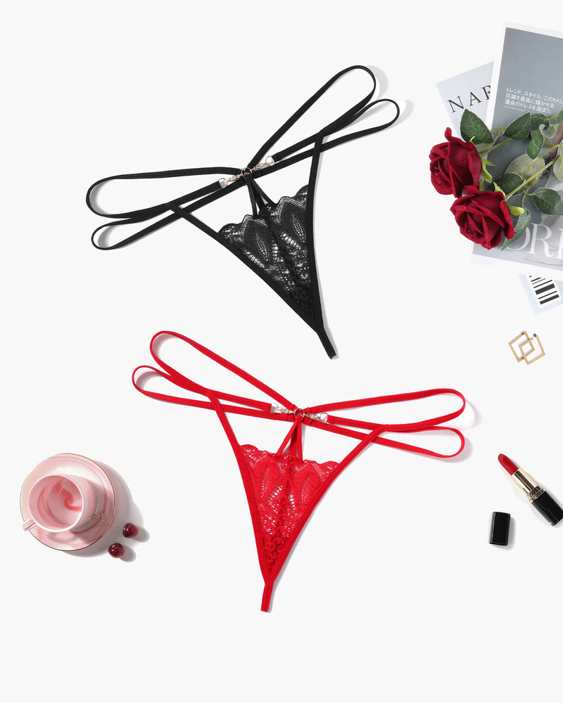 Floral Lace Briefs Hollow Out Thong Panty Black+red Lingeries-panties - Tophatter Daily Deals