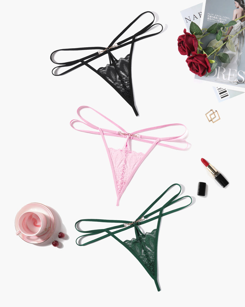 Floral Lace Briefs Hollow Out Thong Panty Multicolor-3 Pack Lingeries-panties - Tophatter Daily Deals