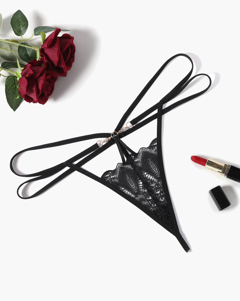 Floral Lace Briefs Hollow Out Thong Panty Black Lingeries-panties - Tophatter Daily Deals