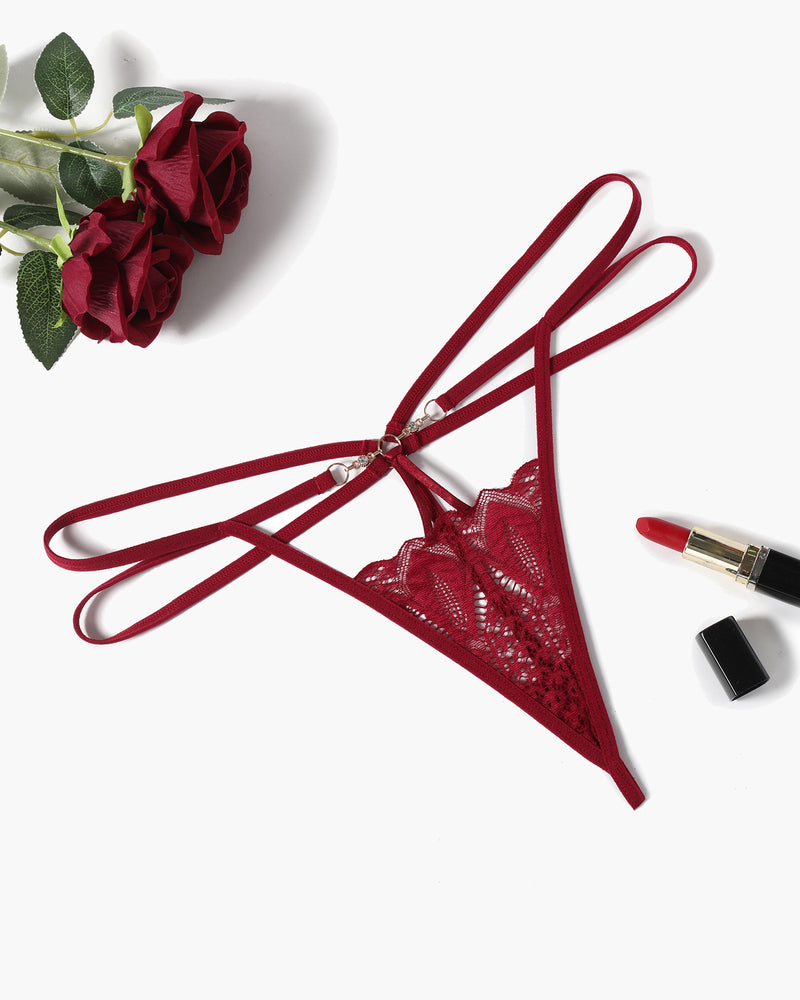 Floral Lace Briefs Hollow Out Thong Panty Wine Red Lingeries-panties - Tophatter Daily Deals