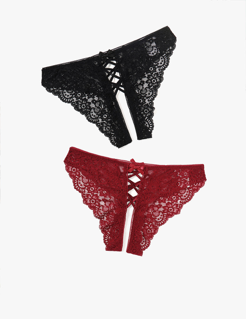 Criss Cross Lace Hipster Panty Black,burgundy Lingeries-panties - Tophatter Daily Deals
