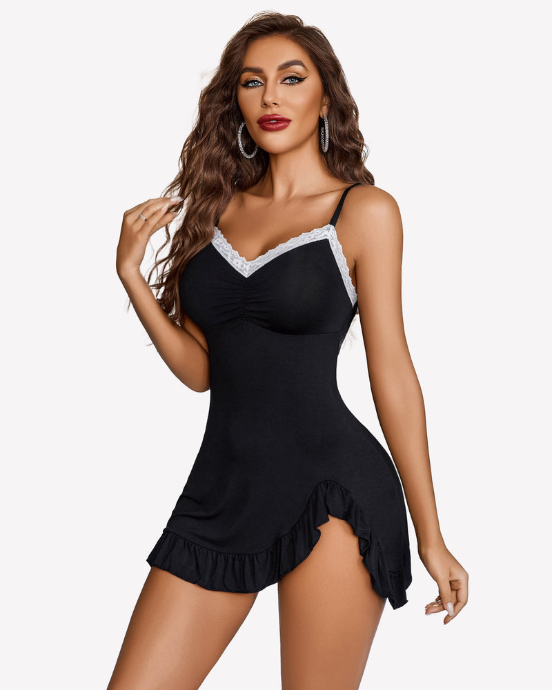 Modal Side Slit Chemise nighties Black Lingeries-Chemises - Tophatter Daily Deals