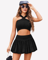 Bubble Boho High Waisted Mini Skirt Black Lingeries-mini skirts - Tophatter Daily Deals