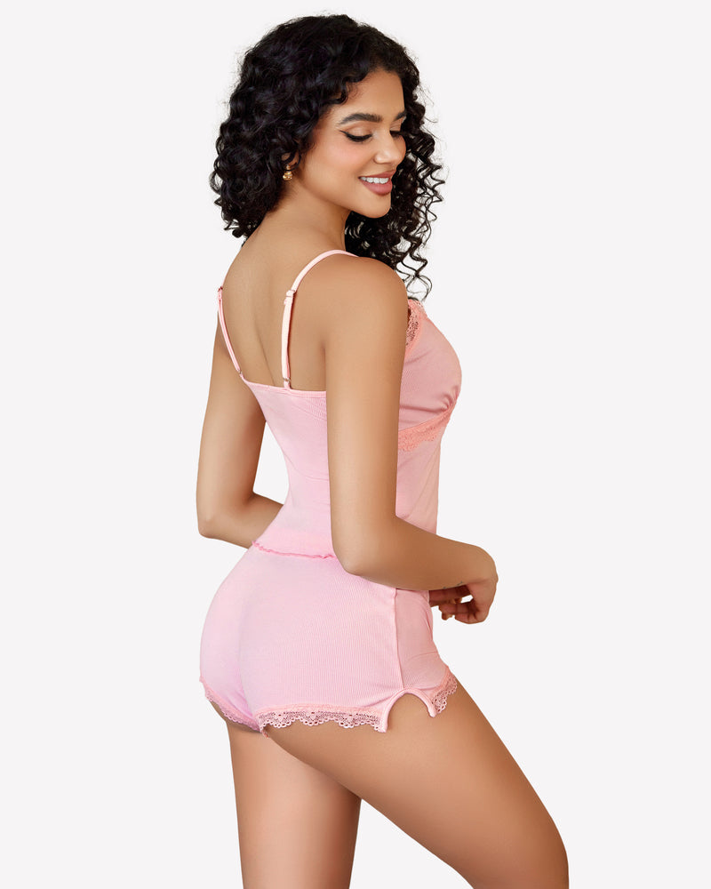 Cami Pajama Set Lace Trim Short PJ Set Sleepwears-Pajamas Sets - Tophatter Daily Deals