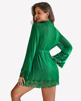 2 Piece Set Lace Teddy with Mesh Robe Lingeries-Bodysuits - Tophatter Daily Deals