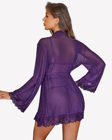 2 Piece Set Lace Teddy with Mesh Robe Lingeries-Bodysuits - Tophatter Daily Deals