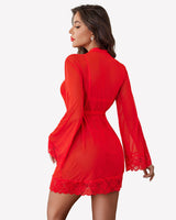 2 Piece Set Lace Teddy with Mesh Robe Lingeries-Bodysuits - Tophatter Daily Deals