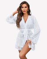 2 Piece Set Lace Teddy with Mesh Robe Lingeries-Bodysuits - Tophatter Daily Deals