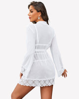 2 Piece Set Lace Teddy with Mesh Robe Lingeries-Bodysuits - Tophatter Daily Deals