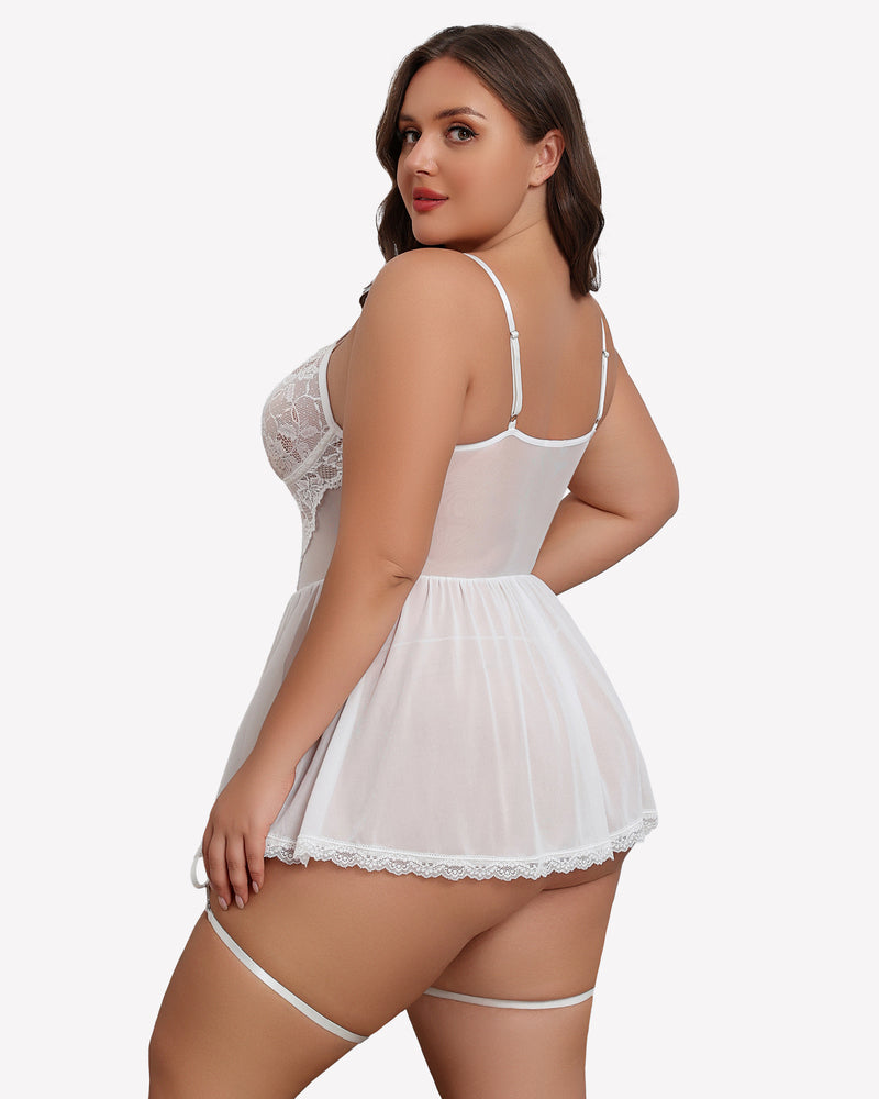 Plus Size Lace Babydoll with Garter Belt Lingerie Sets-Plus size - Tophatter Daily Deals