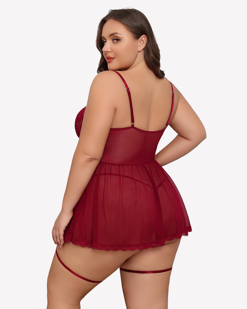 Plus Size Lace Babydoll with Garter Belt Lingerie Sets-Plus size - Tophatter Daily Deals