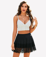 Pleated Lace High Waist Mini Skirts Black Lingeries-mini skirts - Tophatter Daily Deals