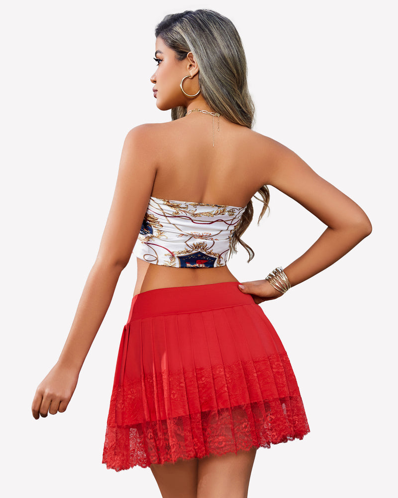 Pleated Lace High Waist Mini Skirts Lingeries-mini skirts - Tophatter Daily Deals