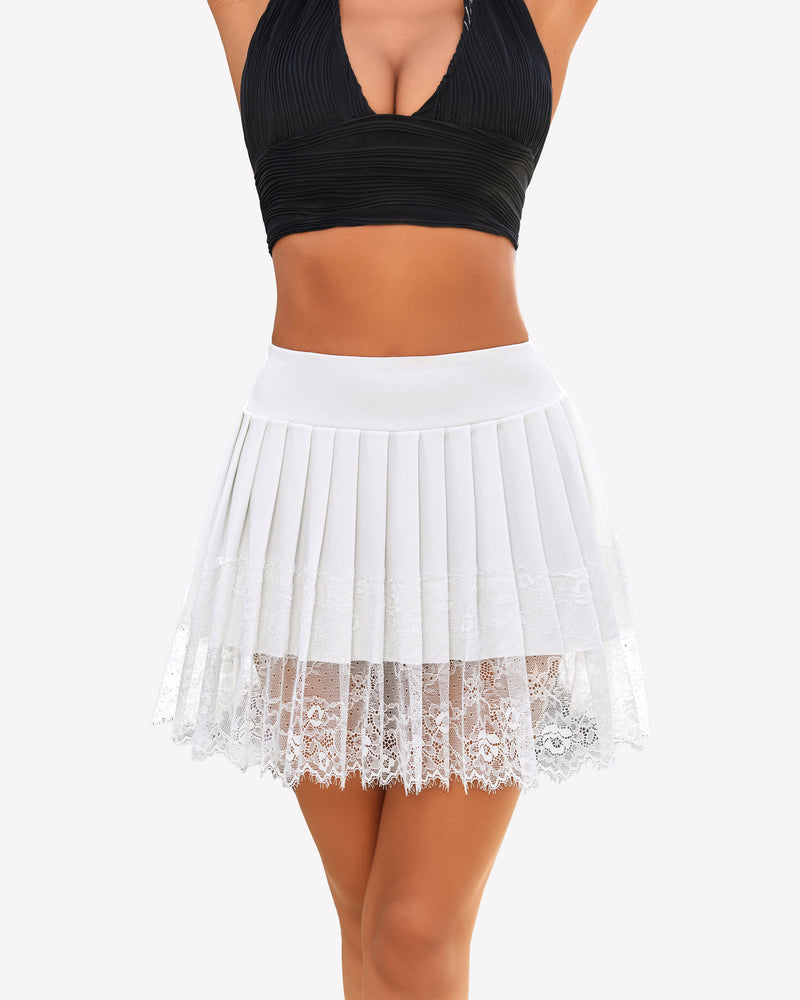 Pleated Lace High Waist Mini Skirts Lingeries-mini skirts - Tophatter Daily Deals