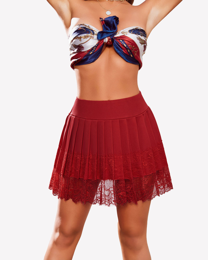Pleated Lace High Waist Mini Skirts Lingeries-mini skirts - Tophatter Daily Deals