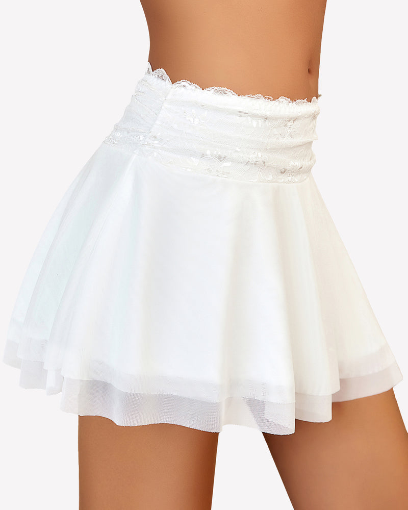 Pleated Skirt Lace Mesh Layered Ruffled Skirts Lingeries-mini skirts - Tophatter Daily Deals
