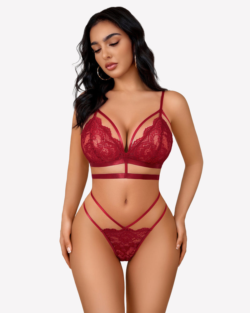 Exotic Sets Lace Bra And Panty Sets Wine Red Lingerie Sets-Bra Sets - Tophatter Daily Deals