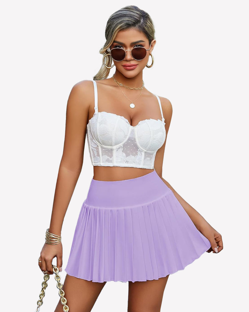 Y2k Mini Skirt High Waisted Pleated Skirt Lilac Lingeries-mini skirts - Tophatter Daily Deals