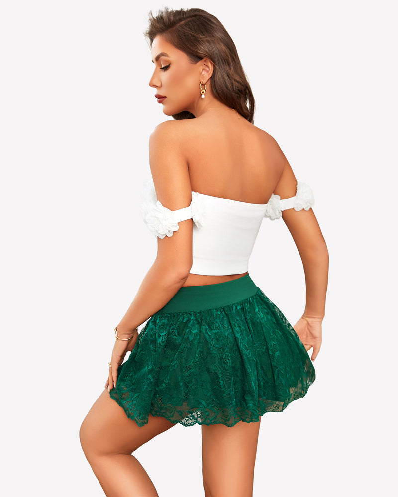 Pleated Mini Skirt Lace Ruffles Skirts Lingeries-mini skirts - Tophatter Daily Deals