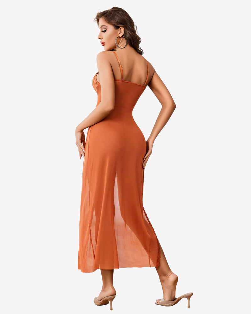 Lace Chemise Mesh Side Split Nightdress Sleepwears-nightgowns - Tophatter Daily Deals