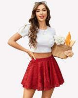 Lace Pleated Ruffles Skater Skirt Dark Red Lingeries-mini skirts - Tophatter Daily Deals
