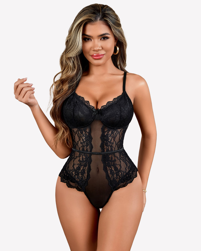 Lace Bodysuit One Piece Mini Top Black Lingeries-Bodysuits - Tophatter Daily Deals