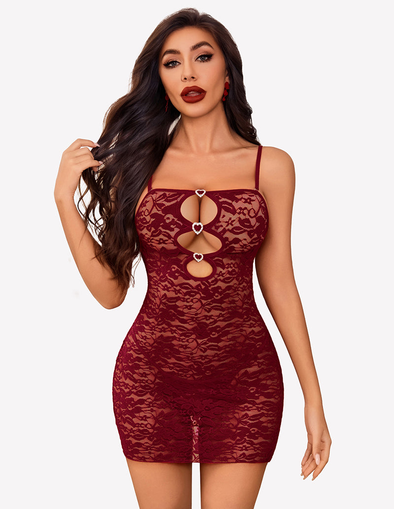 Cutout Chemise Exotic Boudoir Outfits Wine Red Lingeries-Chemises - Tophatter Daily Deals