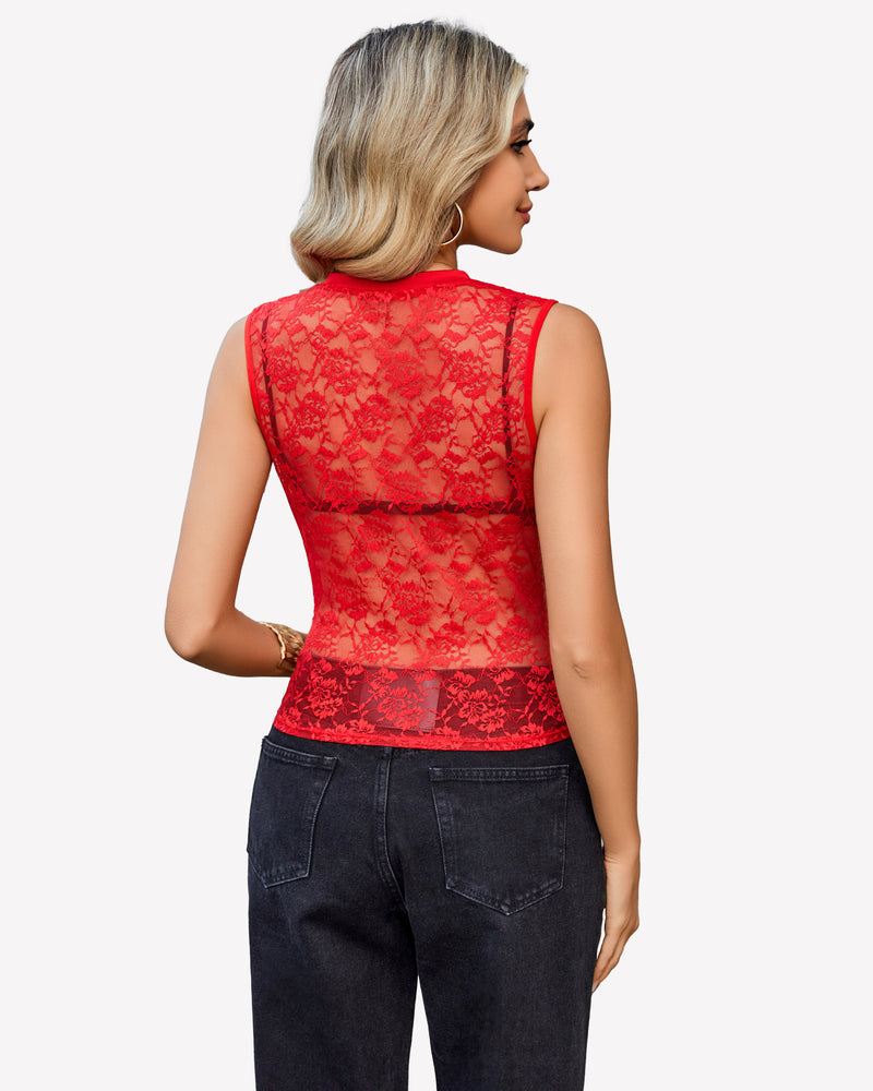 Floral Lace Tank Top Mesh Sheer Blouses Lingeries-Crop tops - Tophatter Daily Deals