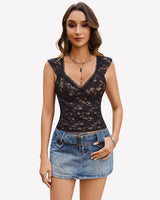 Lace Tops V Neck Crop Y2k Shirt Black Lingeries-Crop tops - Tophatter Daily Deals