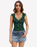 Lace Tops V Neck Crop Y2k Shirt Green Lingeries-Crop tops - Tophatter Daily Deals