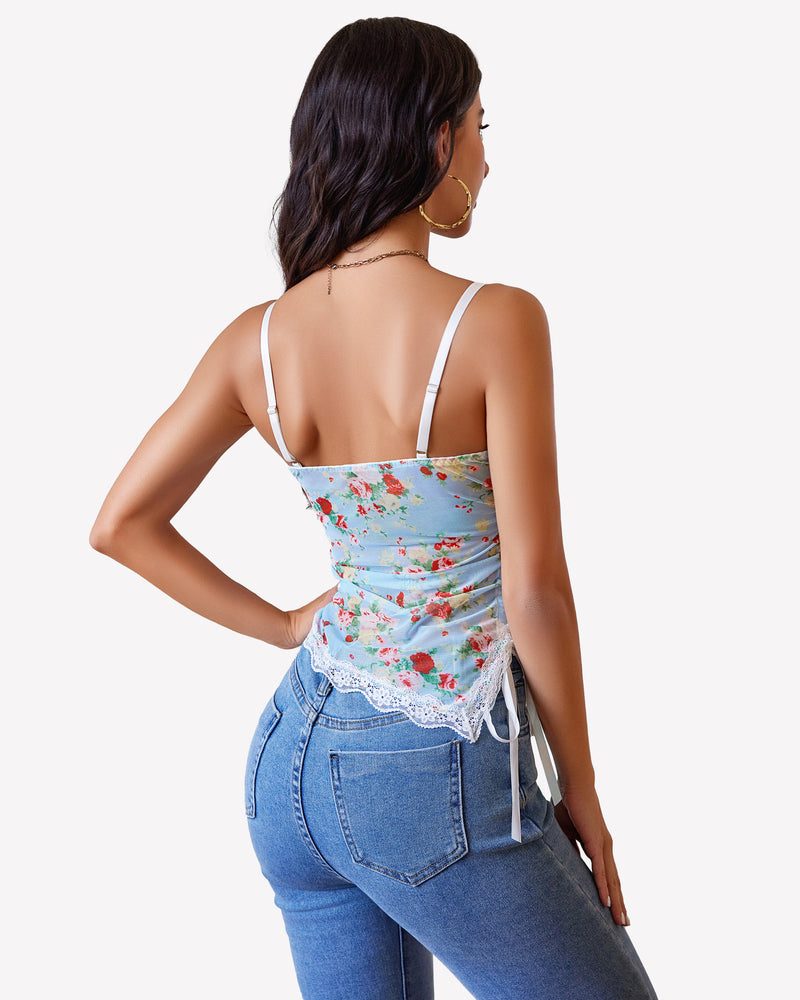 Drawstring Sheer Cami Top Lace Crop Top Lingeries-Crop tops - Tophatter Daily Deals