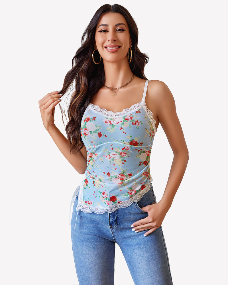 Drawstring Sheer Cami Top Lace Crop Top Lingeries-Crop tops - Tophatter Daily Deals
