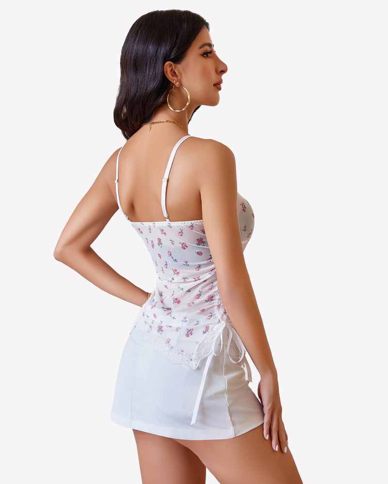 Drawstring Sheer Cami Top Lace Crop Top Lingeries-Crop tops - Tophatter Daily Deals