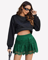Short Skirts Y2K Lace Trim Contrast Skirt Green Lingeries-mini skirts - Tophatter Daily Deals