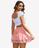 Short Skirts Y2K Lace Trim Contrast Skirt Lingeries-mini skirts - Tophatter Daily Deals