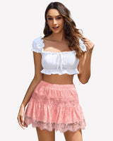 Short Skirts Y2K Lace Trim Contrast Skirt Pink Lingeries-mini skirts - Tophatter Daily Deals