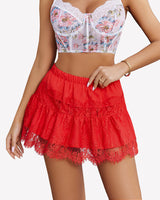 Short Skirts Y2K Lace Trim Contrast Skirt Red Lingeries-mini skirts - Tophatter Daily Deals