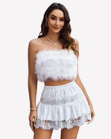 Short Skirts Y2K Lace Trim Contrast Skirt White Lingeries-mini skirts - Tophatter Daily Deals