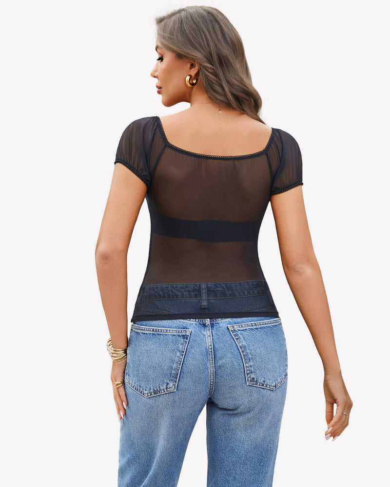 Short Sleeve Sheer Mesh Tops Lingeries-Crop tops - Tophatter Daily Deals
