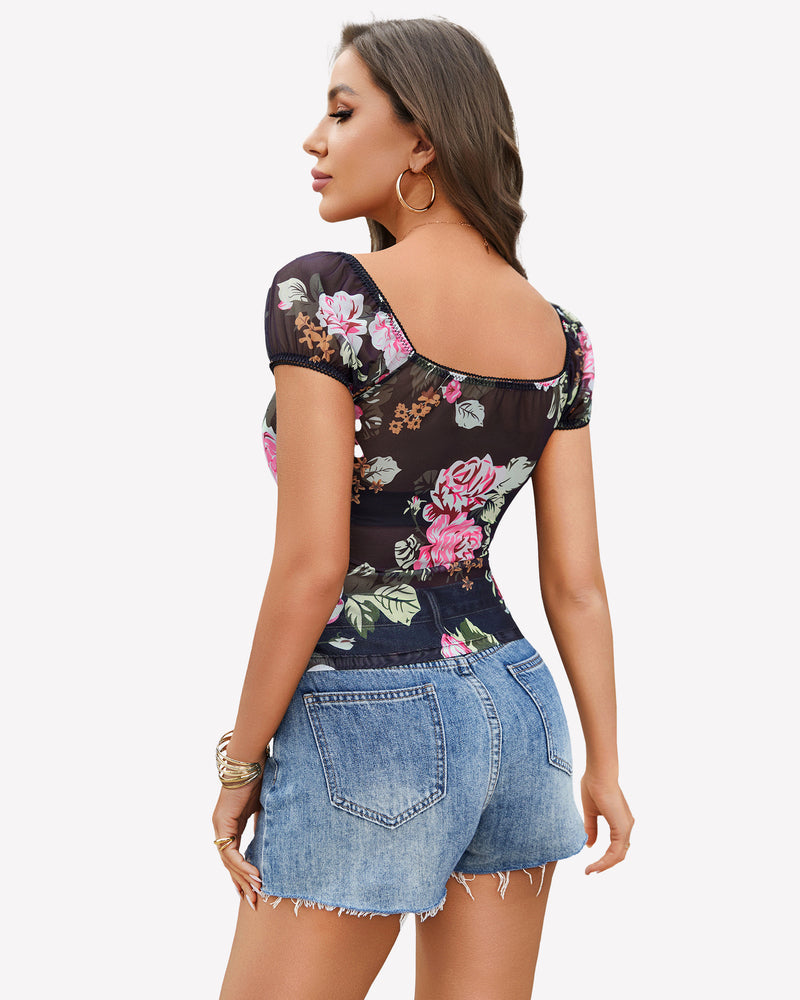 Short Sleeve Sheer Mesh Tops Lingeries-Crop tops - Tophatter Daily Deals