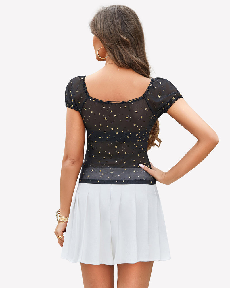 Short Sleeve Sheer Mesh Tops Lingeries-Crop tops - Tophatter Daily Deals