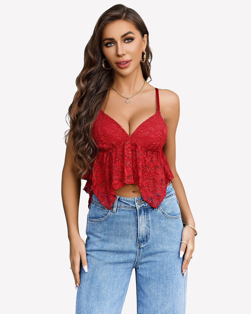Lace Bralette V Neck Crop Tops Dark Red Lingerie Sets-Bras - Tophatter Daily Deals