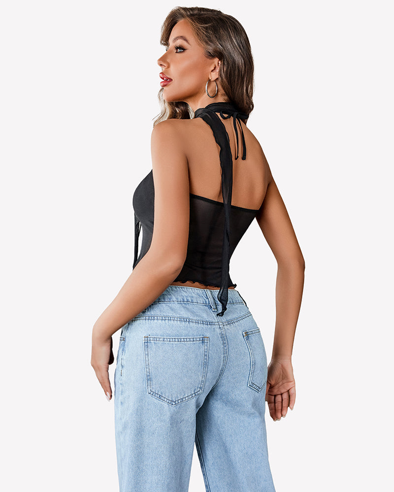 Mesh Tank Y2K Crop Top Lingeries-Crop tops - Tophatter Daily Deals