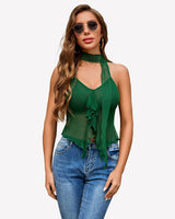 Mesh Tank Y2K Crop Top Green Lingeries-Crop tops - Tophatter Daily Deals