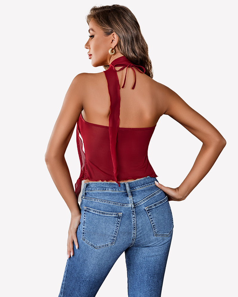 Mesh Tank Y2K Crop Top Lingeries-Crop tops - Tophatter Daily Deals