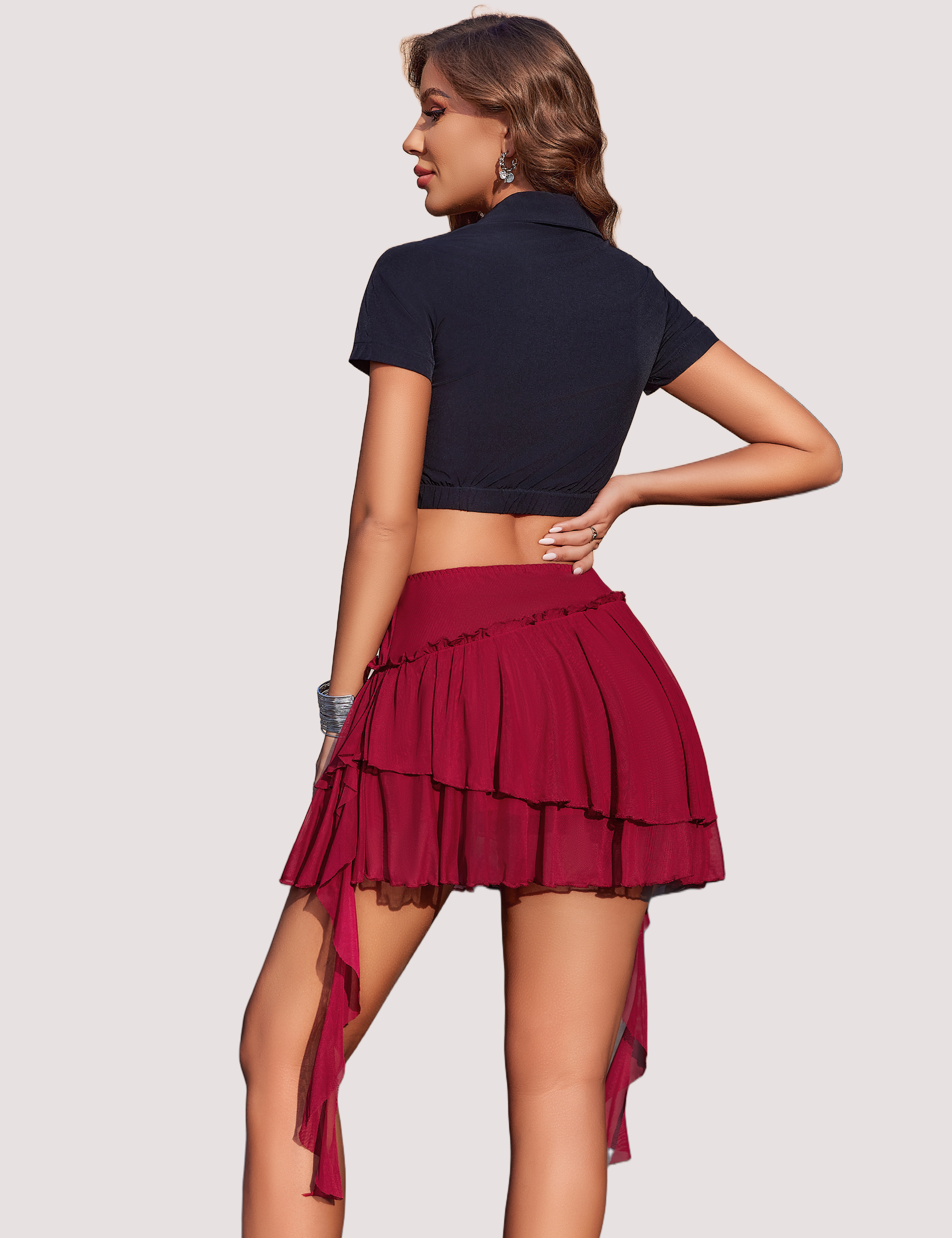 Pleated Skirt Mesh Layered Ruffled Skirt Lingeries-mini skirts - Tophatter Daily Deals