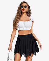 Mesh Y2K Drawstring Ruched Bow Short Skort Black Lingeries-mini skirts - Tophatter Daily Deals