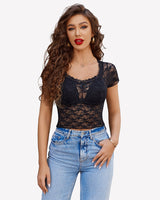 Short Sleeve See Through Shirts Black Lingeries-Crop tops - Tophatter Daily Deals
